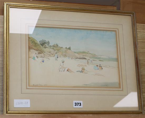 Ronald Gray (1868-1951), watercolour, Sunbathers on a beach, signed and dated 1928, 20 x 31cm